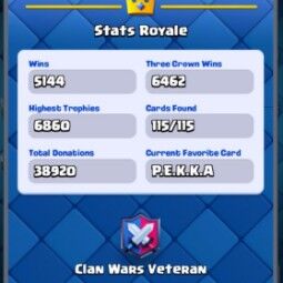 👑KT 14 👑 6769 Trophy 👑 48 LVL 👑 115 Cards 👑 63 Emotes 👑 1134 Gems 👑 1,59 kk Gold 👑 4