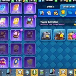 👑KT 14 👑 7001 Trophy 👑 45 LVL 👑 111 Cards 👑 24 Emotes 👑 2449 Gems 👑 63 k Gold 👑 3