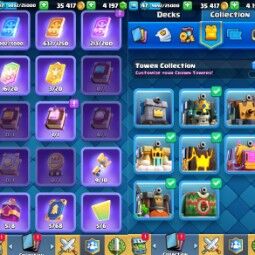👑KT 14 👑 6263 Trophy 👑 47 LVL 👑 108 Cards 👑 83 Emotes 👑 4197 Gems 👑 35 k Gold 👑 3