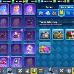 👑KT 14 👑 8261 Trophy 👑 52 LVL 👑 116 Cards 👑 96 Emotes 👑 265 Gems 👑 45 k Gold 👑 3