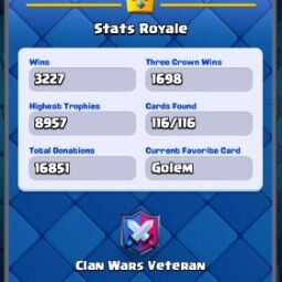 👑KT 14 👑 8957 Trophy 👑 53 LVL 👑 116 Cards 👑 37 Emotes 👑 4548 Gems 👑 952 k Gold 👑 4