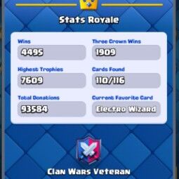 👑KT 14 👑 7554 Trophy 👑 49 LVL 👑 110 Cards 👑 77 Emotes 👑 569 Gems 👑 74 k Gold 👑 4