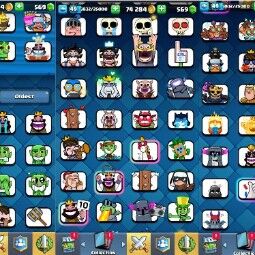 👑KT 14 👑 7554 Trophy 👑 49 LVL 👑 110 Cards 👑 77 Emotes 👑 569 Gems 👑 74 k Gold 👑 2