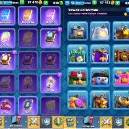 👑KT 15 👑 8616 Trophy 👑 55 LVL 👑 114 Cards 👑 62 Emotes 👑 438 Gems 👑 57 k Gold 👑 3