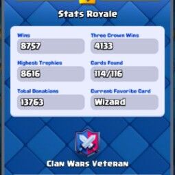👑KT 15 👑 8616 Trophy 👑 55 LVL 👑 114 Cards 👑 62 Emotes 👑 438 Gems 👑 57 k Gold 👑 4