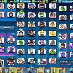 👑KT 14 👑 7145 Trophy 👑 45 LVL 👑 114 Cards 👑 60 Emotes 👑 424 Gems 👑 250 k Gold 👑 2