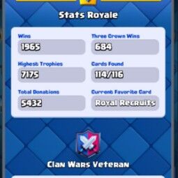 👑KT 14 👑 7145 Trophy 👑 45 LVL 👑 114 Cards 👑 60 Emotes 👑 424 Gems 👑 250 k Gold 👑 4