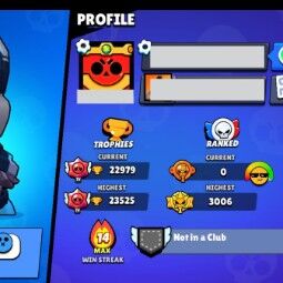 👑 75 Brawlers 👑 22.979 Trophies 👑 63 Skins 👑 9 Legends 👑 23 Mythics 👑 24 Epics 👑 3033 Gold 👑 283 Gems 👑 1632 Blings 👑 3