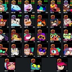 👑 75 Brawlers 👑 22.979 Trophies 👑 63 Skins 👑 9 Legends 👑 23 Mythics 👑 24 Epics 👑 3033 Gold 👑 283 Gems 👑 1632 Blings 👑 2