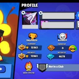 👑 53 Brawlers 👑 15.961 Trophies 👑 62 Skins 👑 2 Legends 👑 11 Mythics 👑 21 Epics 👑 1353 Gold 👑 46 Gems 👑 1598 Blings 👑 2