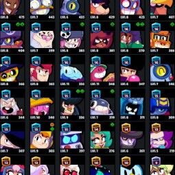 👑 56 Brawlers 👑 15.680 Trophies 👑 32 Skins 👑 0 Legends 👑 15 Mythics 👑 22 Epics 👑 4775 Gold 👑 105 Gems 👑 2261 Blings 👑 1