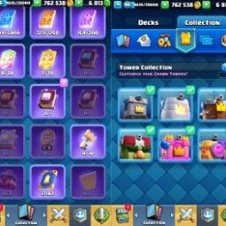 👑KT 14 👑 7036 Trophy 👑 46 LVL 👑 110 Cards 👑 22 Emotes 👑 6813 Gems 👑 762 k Gold 👑 3
