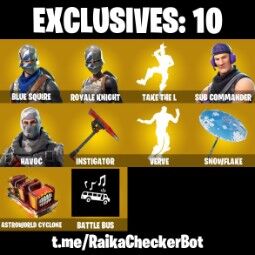 👑12 Skins 👑PC/PSN/XBOX👑 Take The L 👑 Blue Squire 👑 Royale Knight 👑 Sub Commander 👑 Havoc 👑 Love Ranger 👑 Moonwalker 👑 4