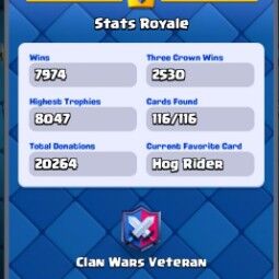 👑KT 14 👑 8047 Trophy 👑 53 LVL 👑 116 Cards 👑 83 Emotes 👑 2010 Gems 👑 383 k Gold 👑 4