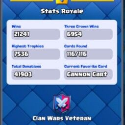 👑KT 15 👑 7530 Trophy 👑 54 LVL 👑 116 Cards 👑 63 Emotes 👑 1238 Gems 👑 1,24 kk Gold 👑 4