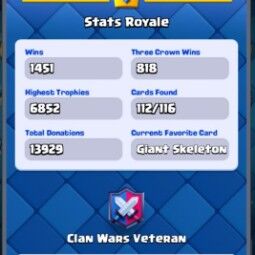 👑KT 14 👑 6800 Trophy 👑 42 LVL 👑 112 Cards 👑 32 Emotes 👑 134 Gems 👑 79 k Gold 👑 4