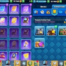 👑KT 14 👑 6928 Trophy 👑 44 LVL 👑 114 Cards 👑 63 Emotes 👑 5 Gems 👑 83 k Gold 👑 3