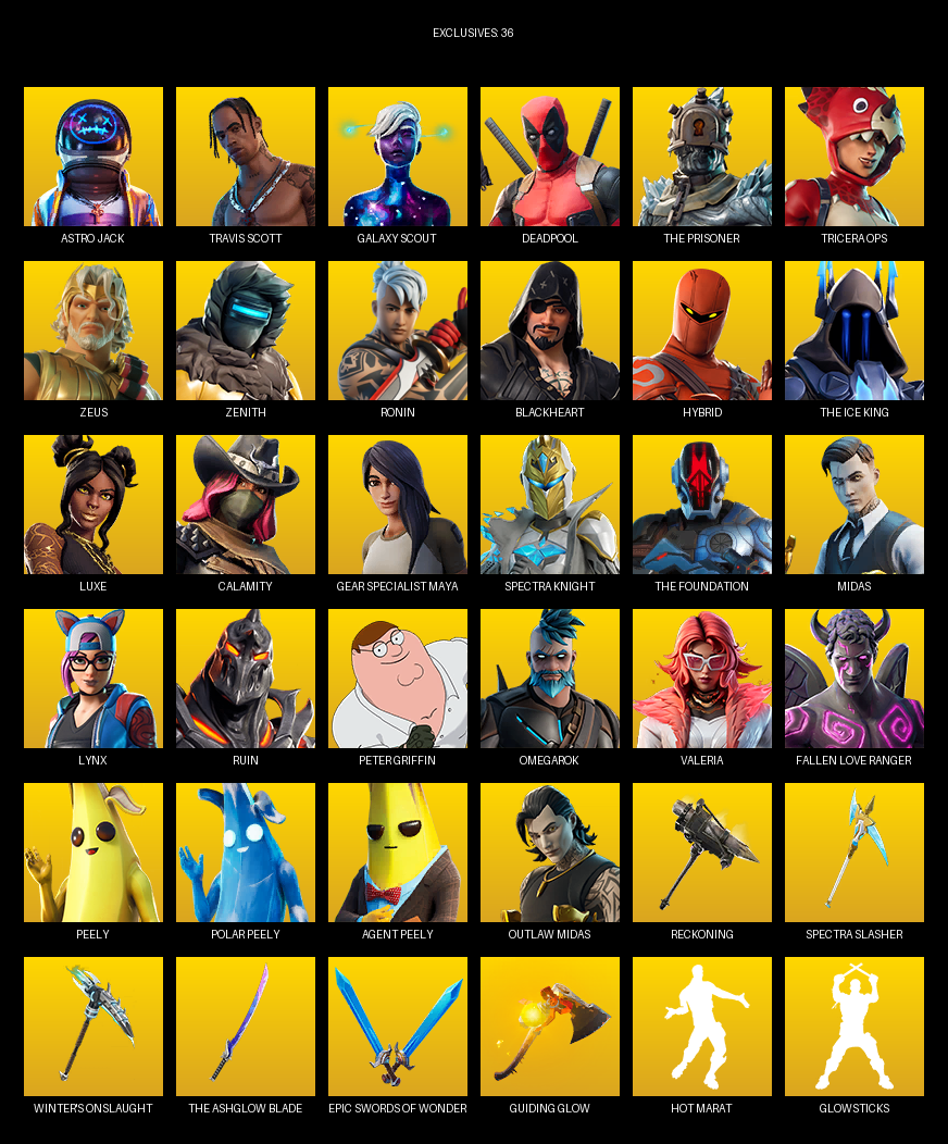 Fortnite Account ( PC ) (Travis Scott, Gear Specialist Maya, Astro Jack, Galaxy Scout, Deadpool, The Prisoner, Tricera Ops, Zeus, Zenith, Ronin, Blackheart, Hybrid, Luxe, Calamity, Spectra Knight, Midas, Lynx, Ruin) (180 Skins)