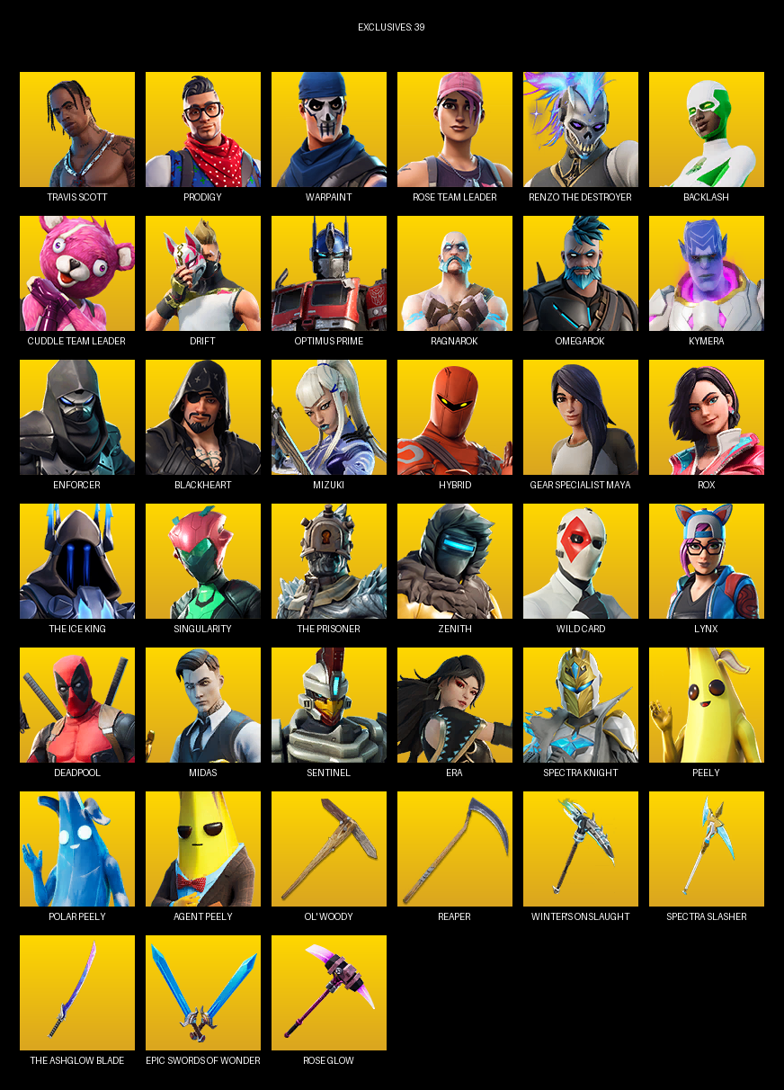 Fortnite Account ( PC ) (Travis Scott, Gear Specialist Maya, Prodigy, Warpaint, Rose Team Leader, Renzo the Destroyer, Backlash, Drift, Optimus Prime, Ragnarok, Omegarok, Kymera, Enforcer, Blackheart, Mizuki, Hybrid, Rox, Singularity) (100 Skins)