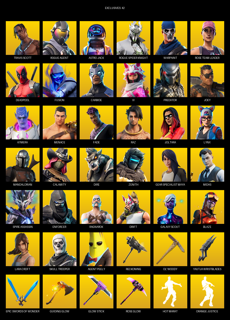 Fortnite Account ( PC ) (Travis Scott, Gear Specialist Maya, Lara Croft, Rogue Agent, Astro Jack, Warpaint, Rose Team Leader, Deadpool, Fusion, Carbide, Vi, Predator, Joey, Kymera, Menace, Fade, Raz, Joltara, Lynx) (120 Skins)