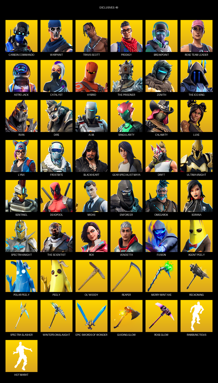 Fortnite Account ( PC ) (Travis Scott, Gear Specialist Maya, Carbon Commando, Warpaint, Prodigy, Breakpoint, Rose Team Leader, Astro Jack, Catalyst, Hybrid, The Prisoner, Zenith, Ruin, Dire, A.I.M., Singularity, Calamity, Luxe, Lynx) (113 Skins)