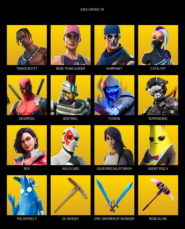 Fortnite Account ( PLAYSTATION / PC ) (Travis Scott, Gear Specialist Maya, Rose Team Leader, Warpaint, Catalyst, Deadpool, Sentinel, Fusion, Supersonic, Rox, Wild Card, Agent Peely, Stratus, Bunker Jonesy, Kikoru Shinomiya, Slayer Juice WRLD, X-Lord, Vega, Y0ND3R, Santa Dogg) (51 Skins)