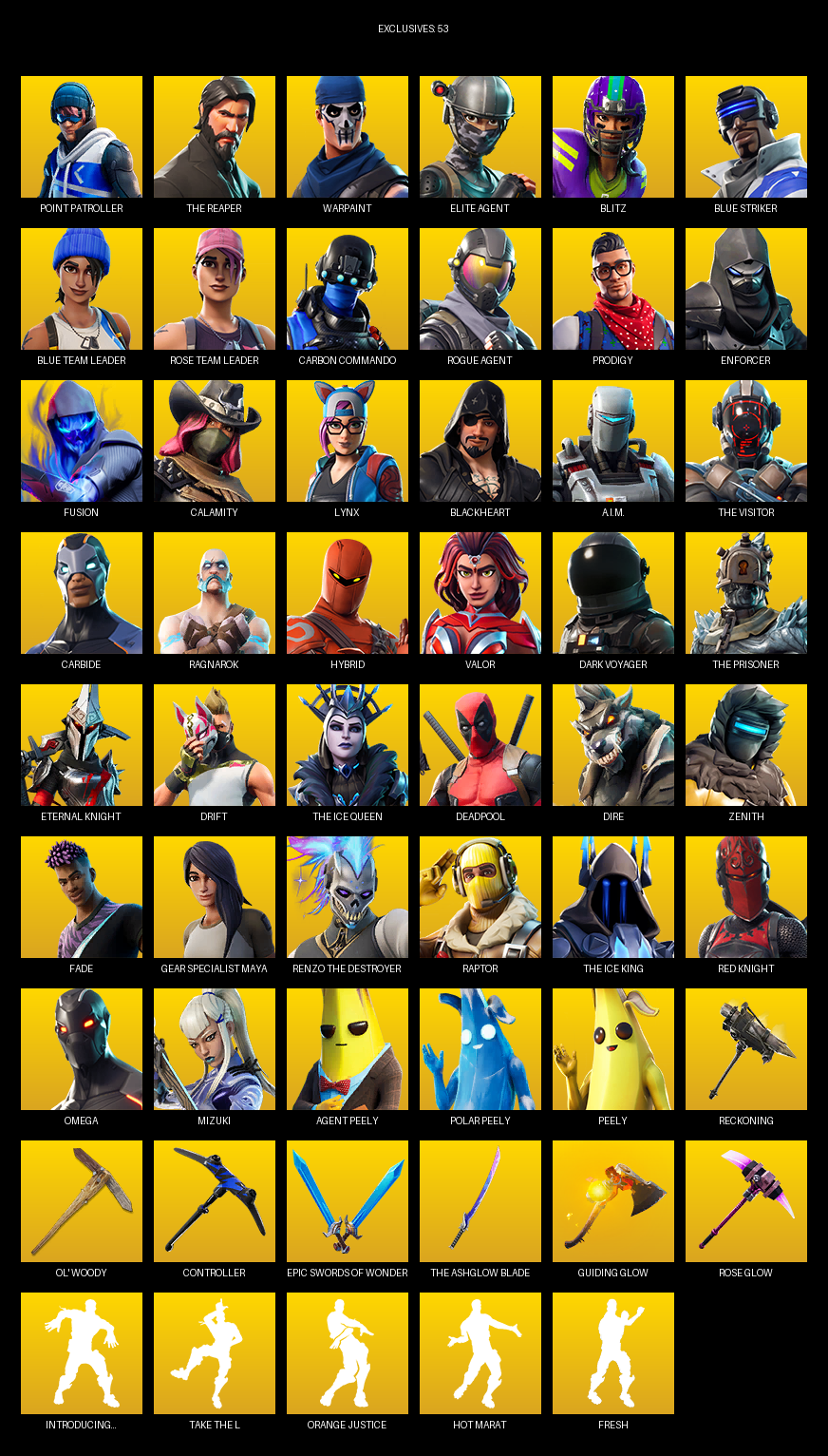 Fortnite Account ( PC ) (Point Patroller, The Reaper, Elite Agent, Gear Specialist Maya, Omega, Warpaint, Blitz, Blue Striker, Rose Team Leader, Carbon Commando, Prodigy, Enforcer, Fusion, Calamity, Lynx, Blackheart, A.I.M.) (113 Skins)