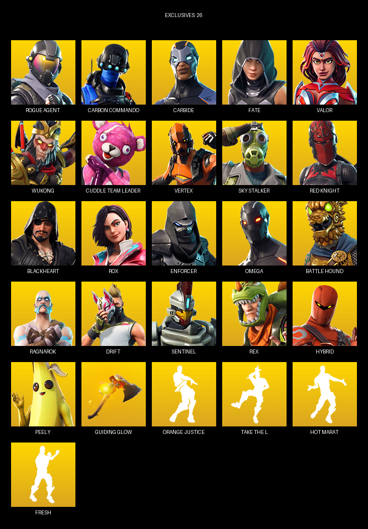 Fortnite Account ( PC ) (Omega, Rogue Agent, Carbon Commando, Carbide, Fate, Valor, Wukong, Cuddle Team Leader, Vertex, Sky Stalker, Red Knight, Blackheart, Rox, Enforcer, Battle Hound, Ragnarok, Drift, Sentinel, Rex, Hybrid) (54 Skins)