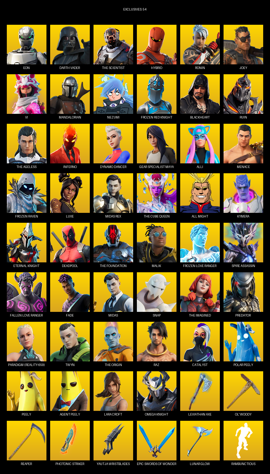 Fortnite Account ( PLAYSTATION / PC ) (Gear Specialist Maya, Lara Croft, Eon, Darth Vader, The Scientist, Hybrid, Ronin, Joey, Vi, Mandalorian, Nezumi, Frozen Red Knight, Blackheart, Ruin, Inferno, Dynamo Dancer, Alli, Menace) (190 Skins)