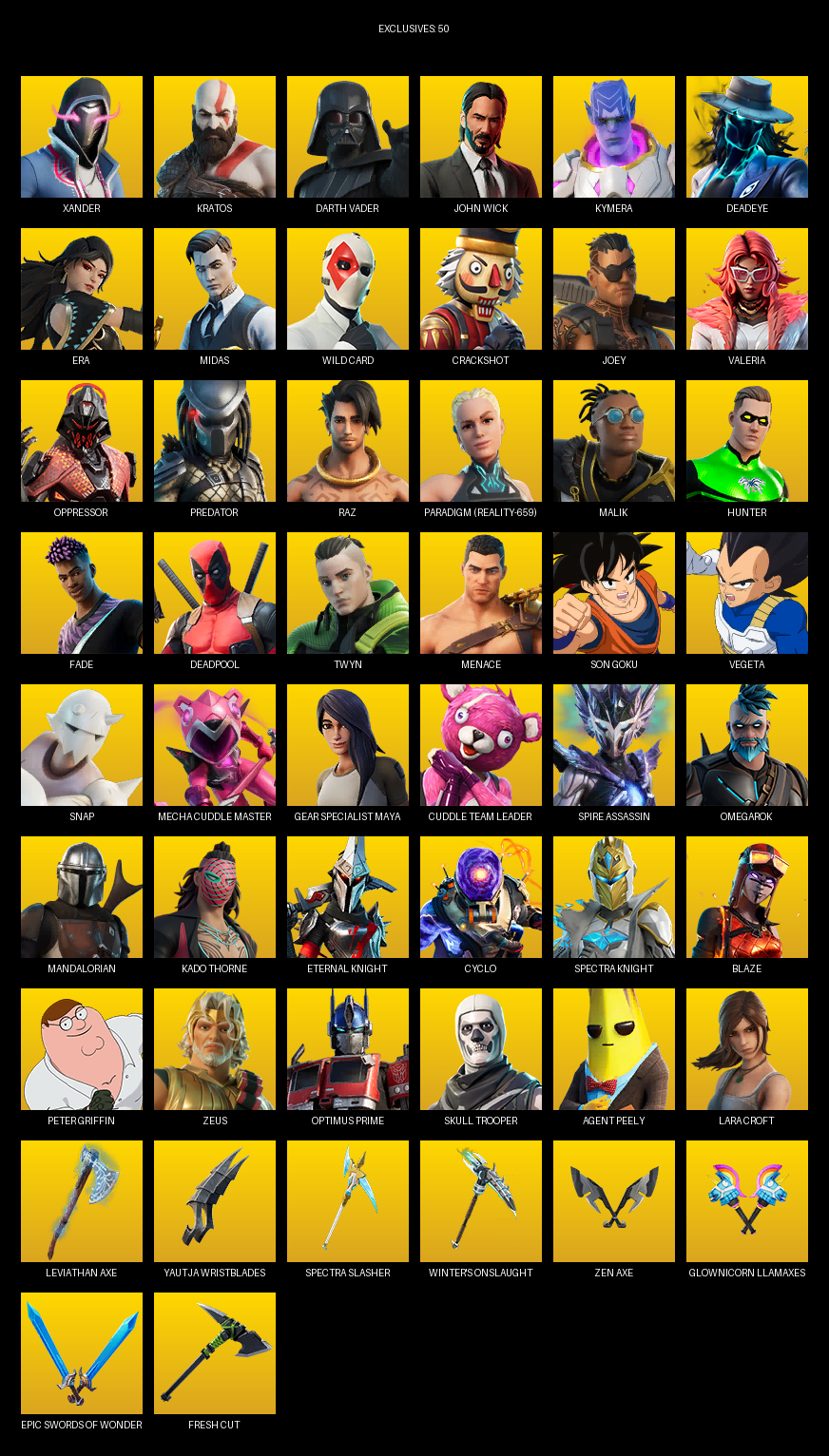 Fortnite Account ( PC ) (Gear Specialist Maya, Lara Croft, Xander, Kratos, Darth Vader, John Wick, Kymera, Deadeye, Era, Midas, Wild Card, Crackshot, Joey, Valeria, Oppressor, Predator, Raz, Paradigm (Reality-659), Malik, Hunter) (180 Skins)