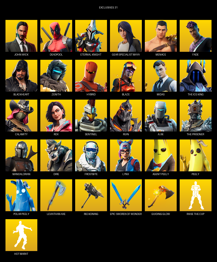 Fortnite Account ( PLAYSTATION / PC ) (Gear Specialist Maya, John Wick, Deadpool, Eternal Knight, Menace, Fade, Blackheart, Zenith, Hybrid, Blaze, Midas, The Ice King, Calamity, Rox, Sentinel, Ruin, A.I.M., Mandalorian, Dire) (92 Skins)