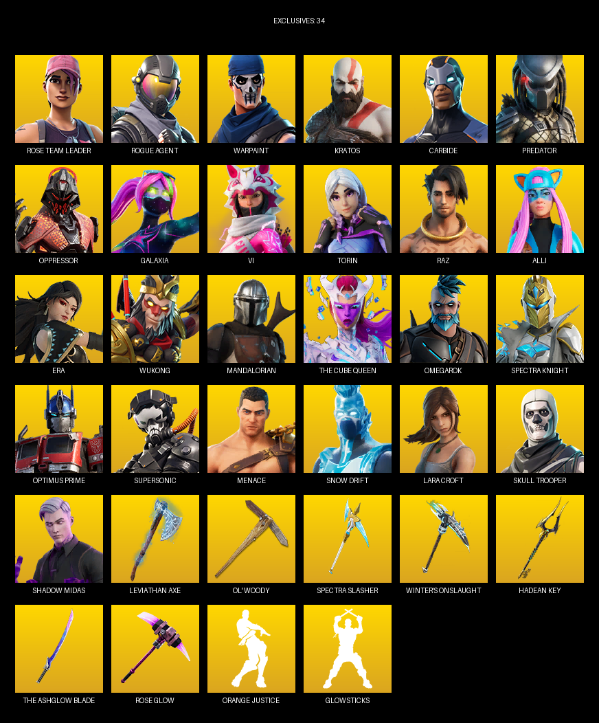 Fortnite Account ( PC ) (Lara Croft, Rose Team Leader, Rogue Agent, Warpaint, Kratos, Carbide, Predator, Oppressor, Galaxia, Vi, Torin, Raz, Alli, Era, Wukong, Mandalorian, The Cube Queen, Omegarok, Spectra Knight, Optimus Prime) (106 Skins)