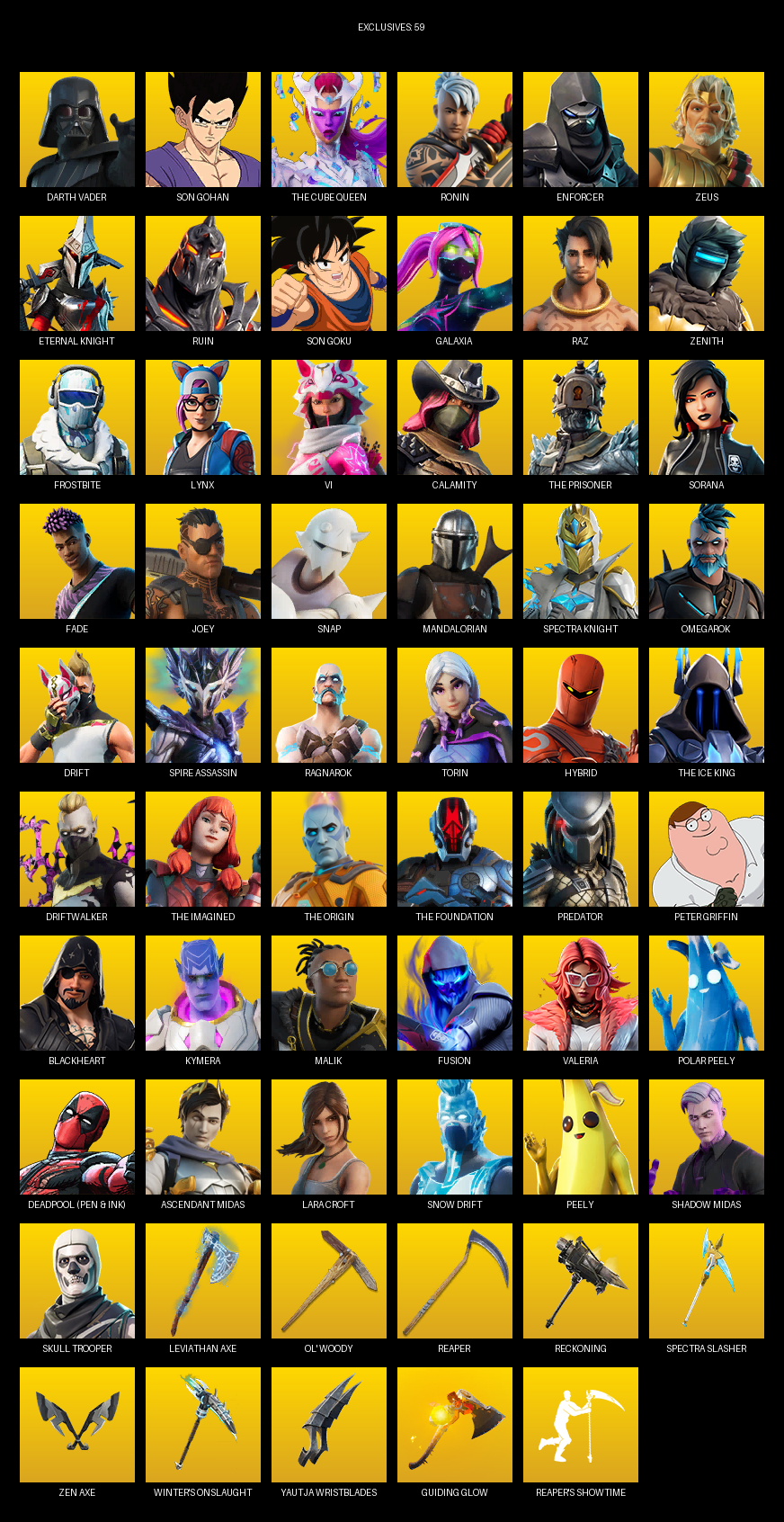 Fortnite Account ( PC ) (Lara Croft, Darth Vader, Son Gohan, The Cube Queen, Ronin, Enforcer, Zeus, Eternal Knight, Ruin, Galaxia, Raz, Zenith, Frostbite, Lynx, Vi, Calamity, Sorana, Fade) (223 Skins)
