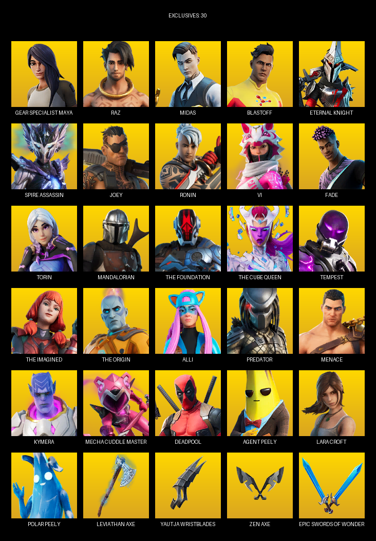 Fortnite Account ( XBOX ) (Gear Specialist Maya, Lara Croft, Raz, Midas, Blastoff, Eternal Knight, Spire Assassin, Joey, Ronin, Vi, Fade, Torin, Mandalorian, The Foundation, Tempest, Alli, Predator) (113 Skins)
