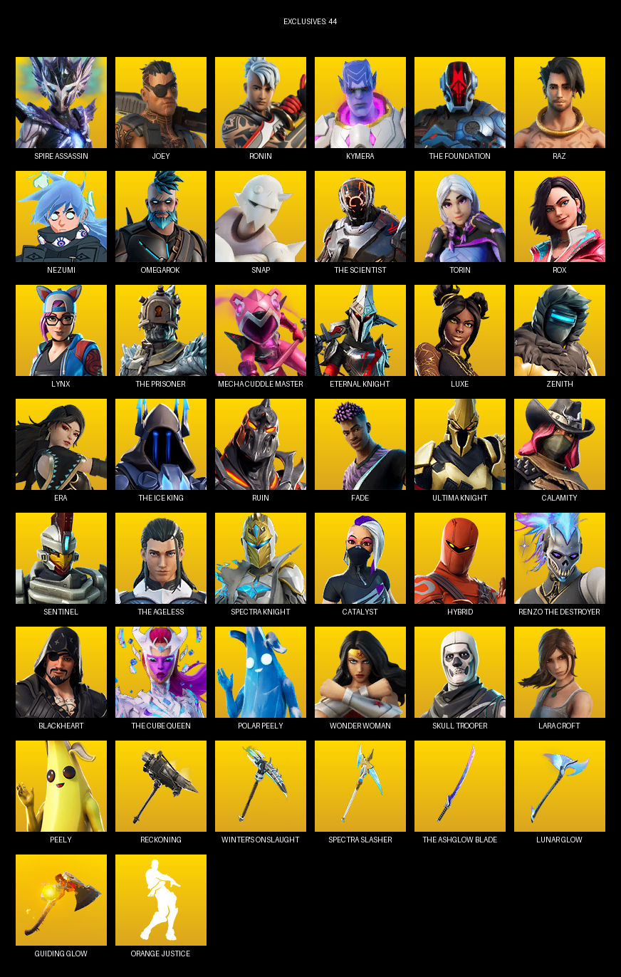 Fortnite Account ( PC / PLAYSTATION ) (Lara Croft, Spire Assassin, Joey, Ronin, Kymera, The Foundation, Raz, Nezumi, Omegarok, Snap, Torin, Rox, Lynx, Mecha Cuddle Master, Eternal Knight, Luxe, Zenith, Era) (150 Skins)