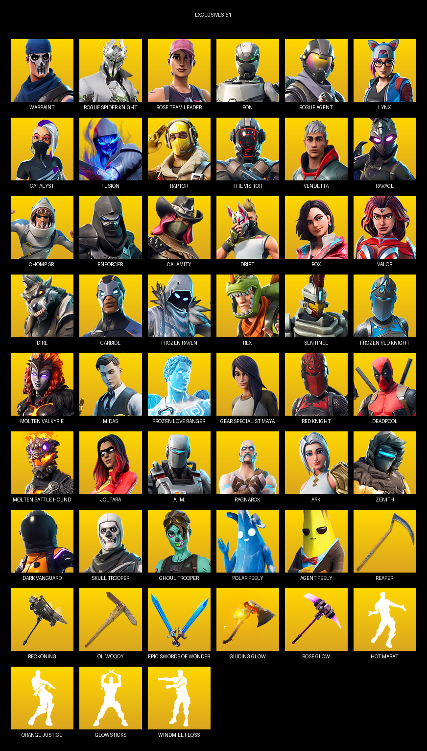 Fortnite Account ( PC / PLAYSTATION ) (Gear Specialist Maya, Warpaint, Rogue Spider Knight, Rose Team Leader, Eon, Lynx, Catalyst, Fusion, Raptor, The Visitor, Vendetta, Ravage, Chomp Sr., Enforcer, Calamity, Drift, Rox, Valor, Dire) (121 Skins)