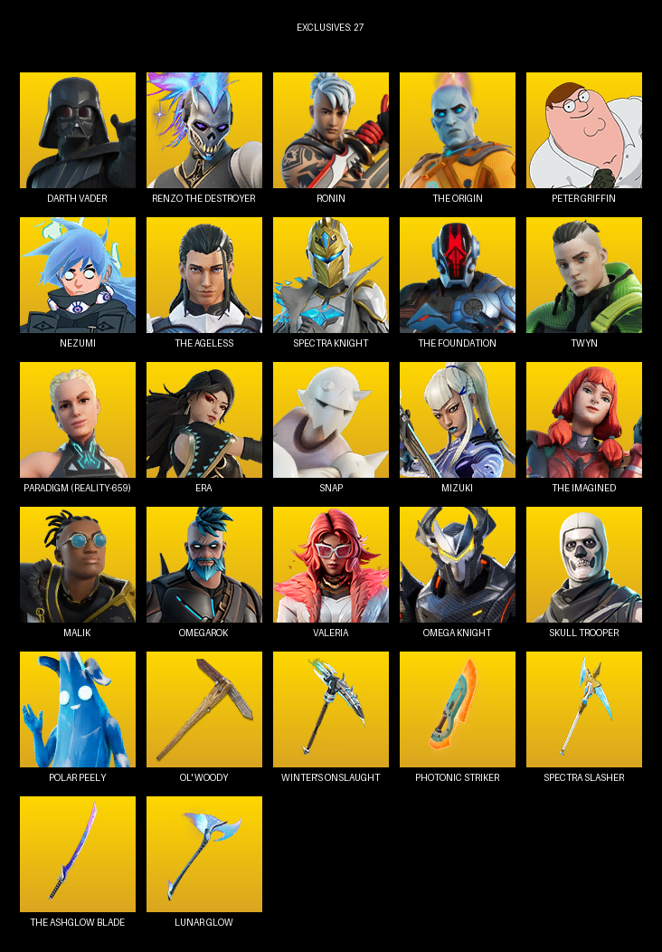 Fortnite Account ( PC / PLAYSTATION ) (Darth Vader, Renzo the Destroyer, Ronin, Peter Griffin, Nezumi, Spectra Knight, Twyn, Paradigm (Reality-659), Era, Snap, Mizuki, Malik, Omegarok, Valeria, NeuraLynx, Bytes) (98 Skins)