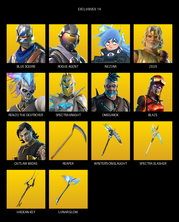 Fortnite Account ( PLAYSTATION / PC ) (Blue Squire, Rogue Agent, Nezumi, Zeus, Renzo the Destroyer, Spectra Knight, Omegarok, Blaze, Nyanja, Renegade Lynx, Cassidy Quinn, Russel, Kwame, Sabrina Carpenter, Oscar, Poseidon, UNSC Spartan, Sonia, Marshall Never More, Undercover Skye) (90 Skins)