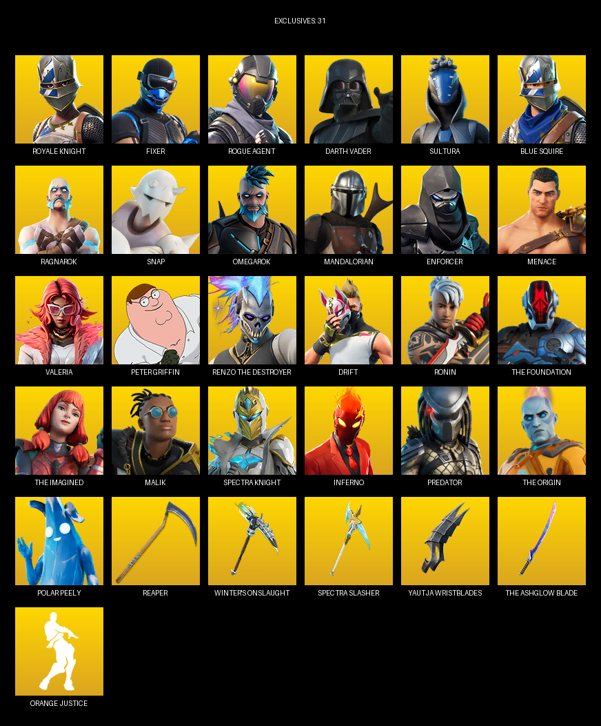 Fortnite Account ( XBOX / PC ) (Royale Knight, Blue Squire, Fixer, Rogue Agent, Darth Vader, Sultura, Ragnarok, Snap, Omegarok, Mandalorian, Enforcer, Menace, Valeria, Peter Griffin, Renzo the Destroyer, Drift, Ronin, Malik) (99 Skins)