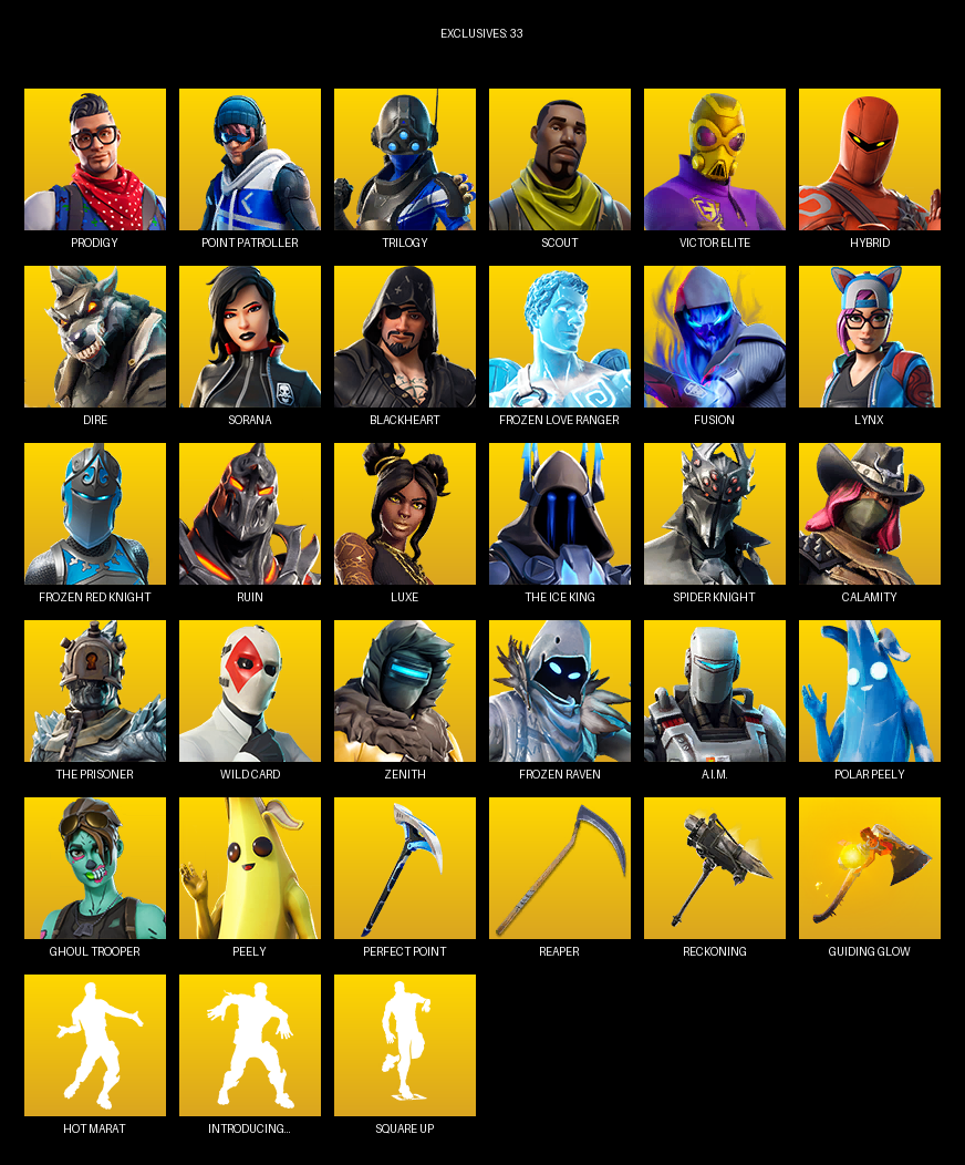 Fortnite Account ( PC ) (Point Patroller, Prodigy, Trilogy, Scout, Victor Elite, Hybrid, Dire, Sorana, Blackheart, Frozen Love Ranger, Fusion, Lynx, Ruin, Luxe, The Ice King, Spider Knight, Calamity, Wild Card) (78 Skins)