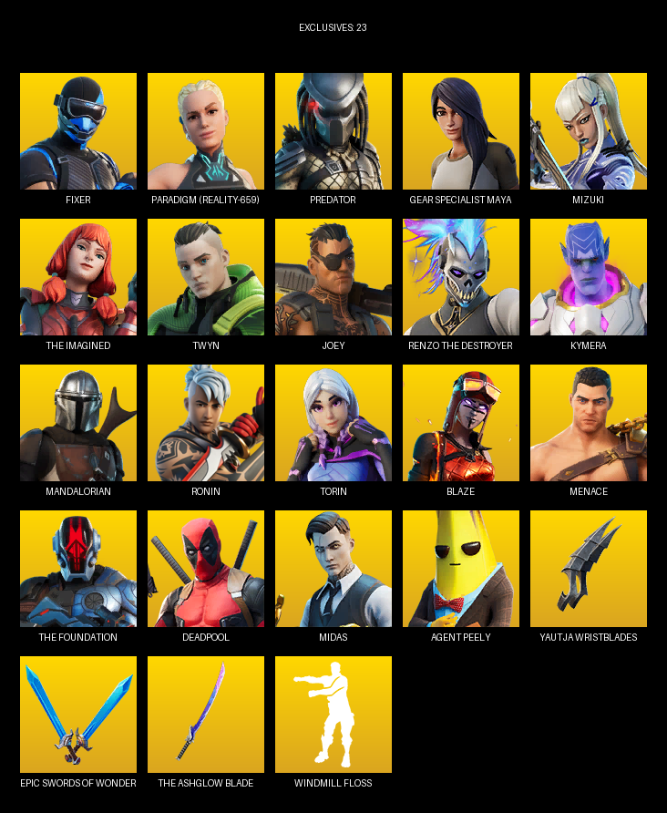 Fortnite Account ( PC / PLAYSTATION / XBOX ) (Gear Specialist Maya, Fixer, Paradigm (Reality-659), Predator, Mizuki, The Imagined, Twyn, Joey, Kymera, Mandalorian, Ronin, Torin, Blaze, Menace, Deadpool, Midas, Lt. John Llama, Rick Sanchez) (91 Skins)