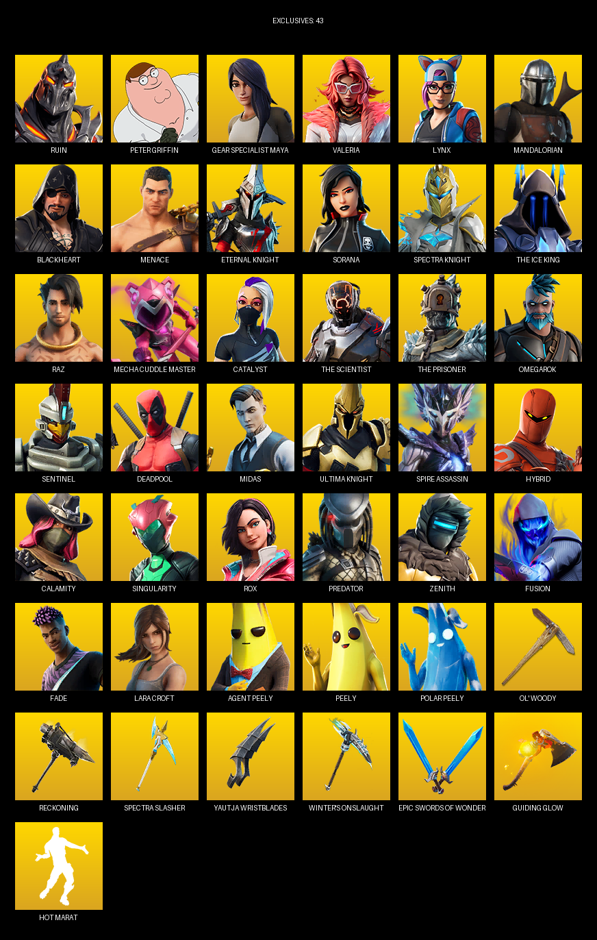 Fortnite Account ( PC / PLAYSTATION / XBOX ) (Gear Specialist Maya, Lara Croft, Ruin, Peter Griffin, Valeria, Lynx, Mandalorian, Blackheart, Menace, Eternal Knight, Sorana, The Ice King, Raz, Mecha Cuddle Master, Catalyst, Omegarok, Sentinel) (120 Skins)