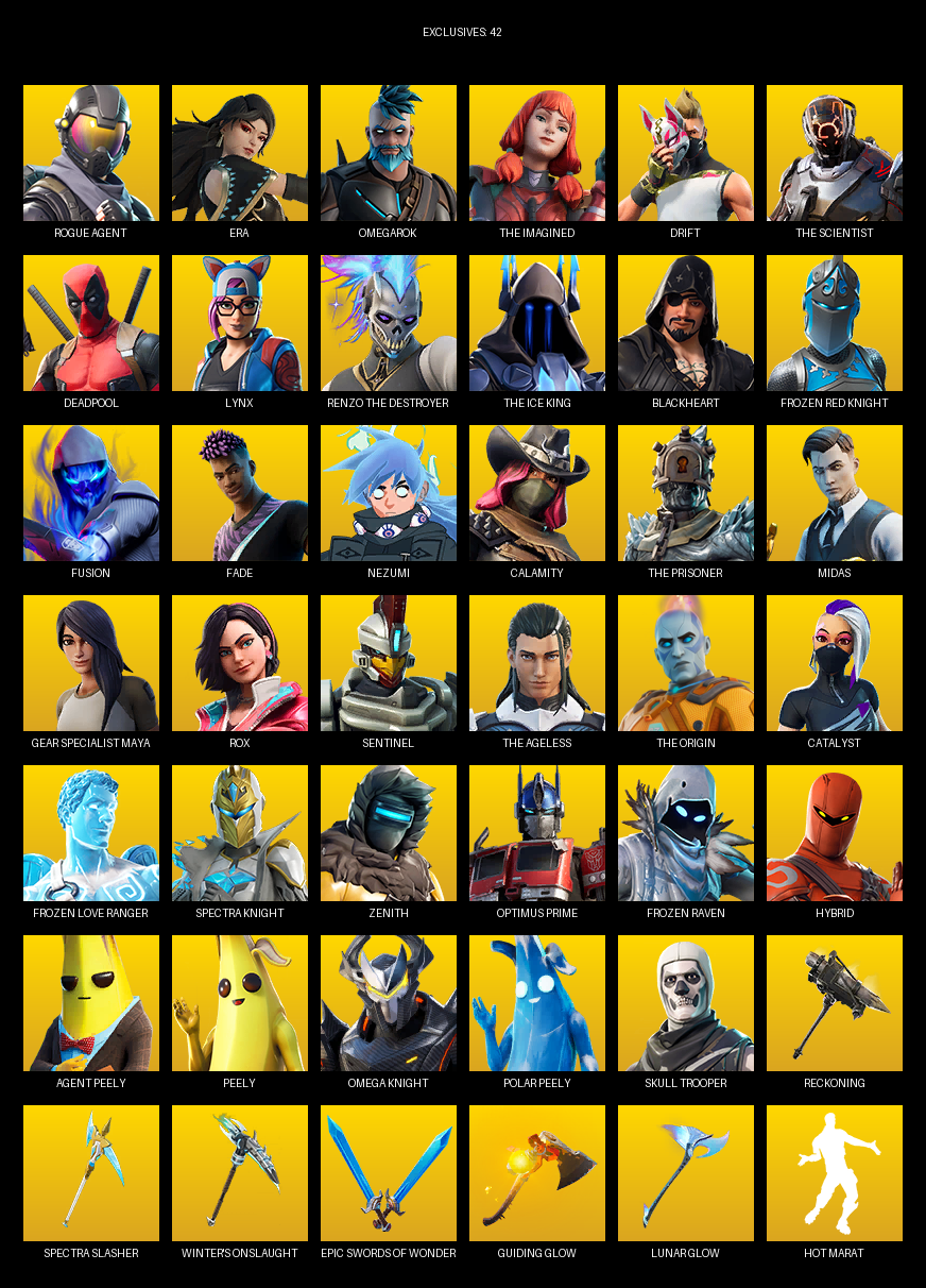 Fortnite Account ( PC ) (Gear Specialist Maya, Rogue Agent, Era, Omegarok, The Imagined, Drift, Deadpool, Lynx, Blackheart, Frozen Red Knight, Fusion, Fade, Nezumi, Calamity, Midas, Rox) (116 Skins) Fortnite Account ( PC ) (Gear Specialist Maya, Rogue Agent, Era, Omegarok, The Imagined, Drift, Deadpool, Lynx, Blackheart, Frozen Red Knight, Fusion, Fade, Nezumi, Calamity, Midas, Rox) (116 Skins)
