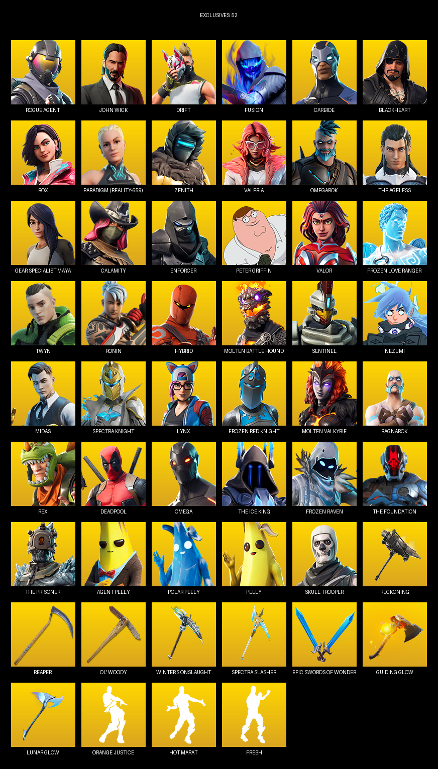 Fortnite Account ( PLAYSTATION / PC ) (Gear Specialist Maya, Omega, Rogue Agent, John Wick, Drift, Fusion, Carbide, Blackheart, Rox, Paradigm (Reality-659), Zenith, Valeria, Omegarok, The Ageless, Calamity, Enforcer, Peter Griffin, Valor, Frozen Love Ranger, Twyn) (142 Skins)
