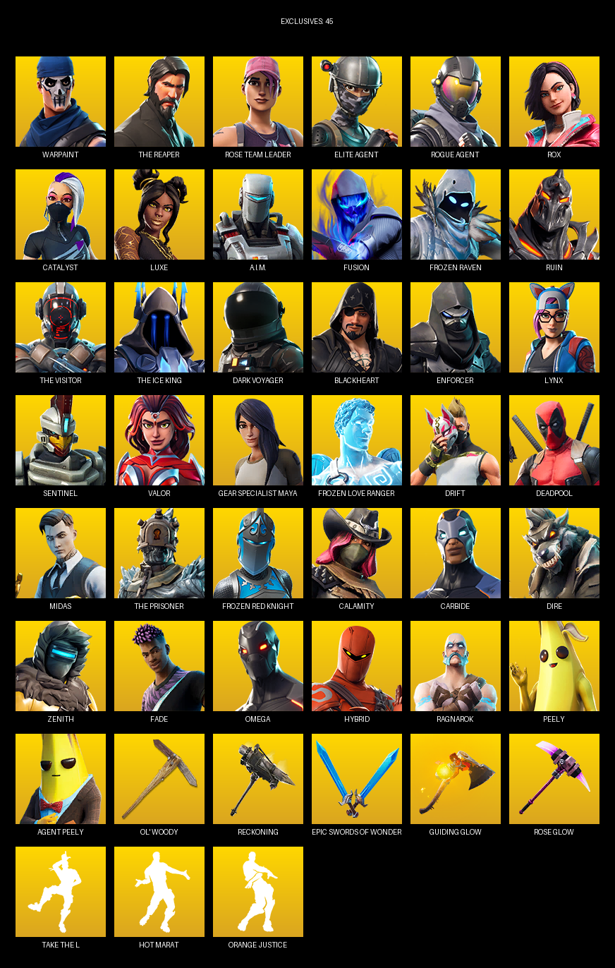 Fortnite Account ( PC / PLAYSTATION ) (The Reaper, Elite Agent, Gear Specialist Maya, Omega, Warpaint, Rose Team Leader, Rox, Catalyst, Luxe, A.I.M., Fusion, Frozen Raven, Ruin, Dark Voyager, Blackheart, Enforcer, Lynx) (118 Skins)