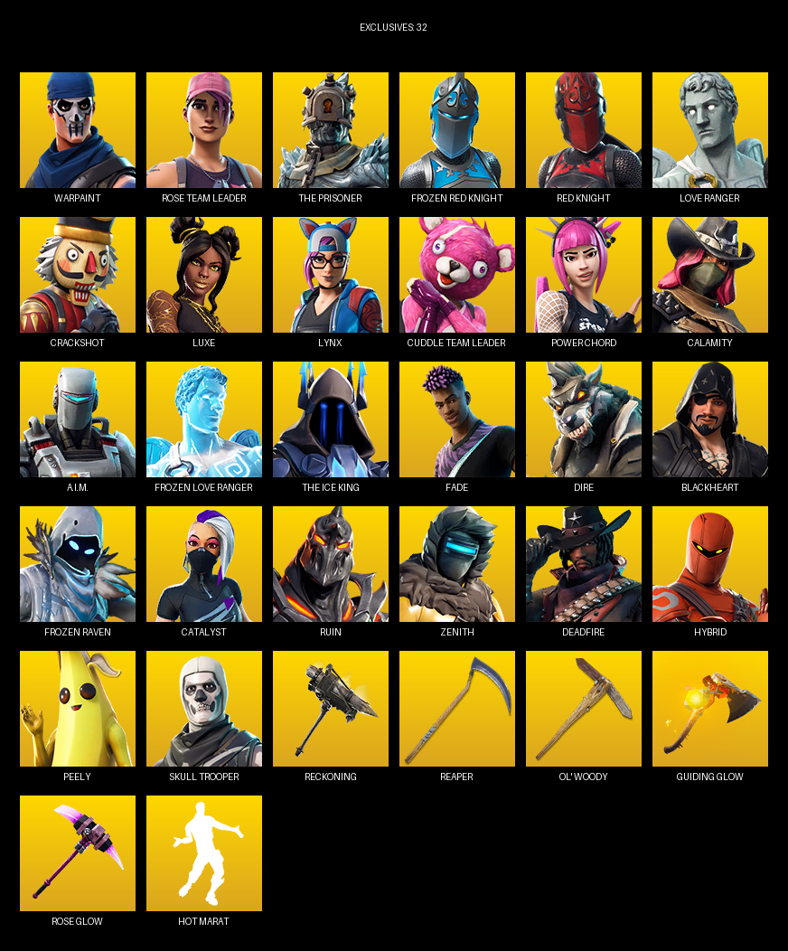 Fortnite Account ( PC ) (Warpaint, Rose Team Leader, The Prisoner, Frozen Red Knight, Love Ranger, Crackshot, Luxe, Lynx, Power Chord, Calamity, A.I.M., Fade, Dire, Blackheart, Catalyst) (57 Skins)