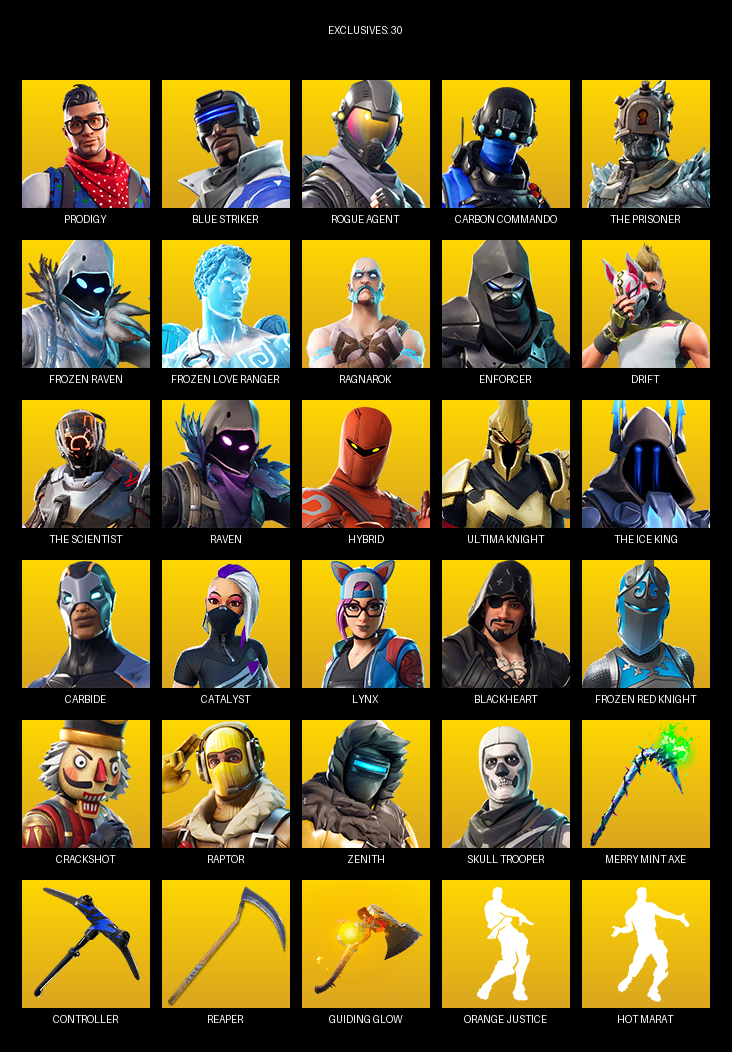 Fortnite Account ( PC ) (Prodigy, Blue Striker, Rogue Agent, Carbon Commando, The Prisoner, Frozen Raven, Ragnarok, Enforcer, Drift, Hybrid, Ultima Knight, Carbide, Catalyst, Lynx, Blackheart) (67 Skins)