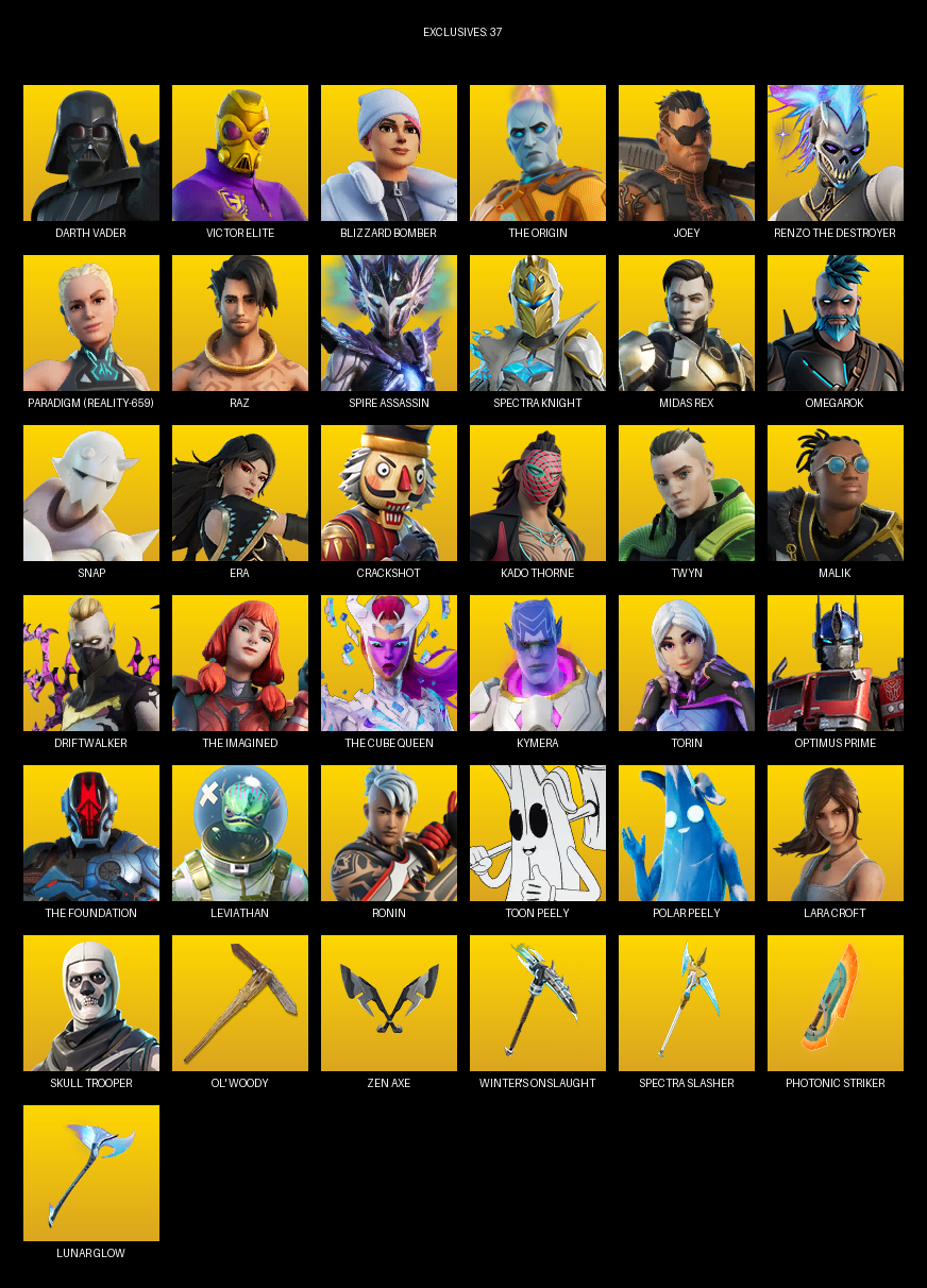 Fortnite Account ( PLAYSTATION / XBOX ) (Lara Croft, Darth Vader, Victor Elite, Blizzard Bomber, The Origin, Joey, Paradigm (Reality-659), Raz, Spire Assassin) (158 Skins)