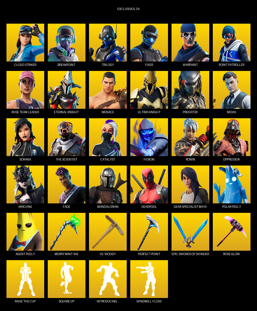 Fortnite Account ( PC ) (Point Patroller, Gear Specialist Maya, Cloud Striker, Breakpoint, Trilogy, Fixer, Warpaint, Rose Team Leader, Eternal Knight, Menace, Predator, Midas, Sorana, The Scientist, Catalyst, Fusion, Ronin, Oppressor, Arachne) (79 Skins)