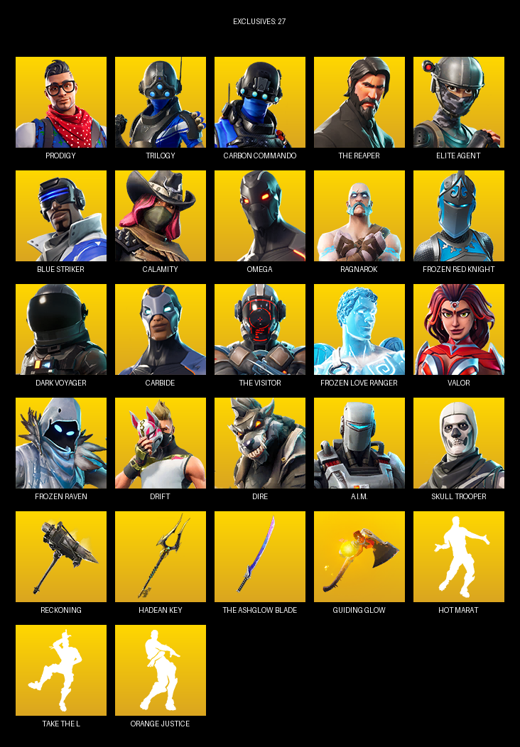Fortnite Account ( PC ) (The Reaper, Elite Agent, Omega, Prodigy, Trilogy, Carbon Commando, Blue Striker, Calamity, Ragnarok, Frozen Red Knight, Dark Voyager, Carbide, Valor, Drift, Dire, A.I.M.) (61 Skins)